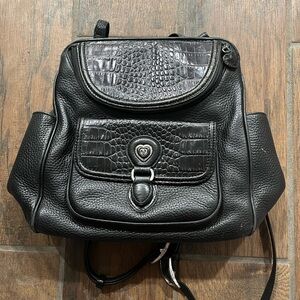 Black Leather Backpack with Croc Embossed Flap